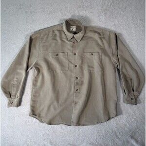 Original Island Sport Mens Long Sleeve Button Front Shirt Solid XL Olive Rayon